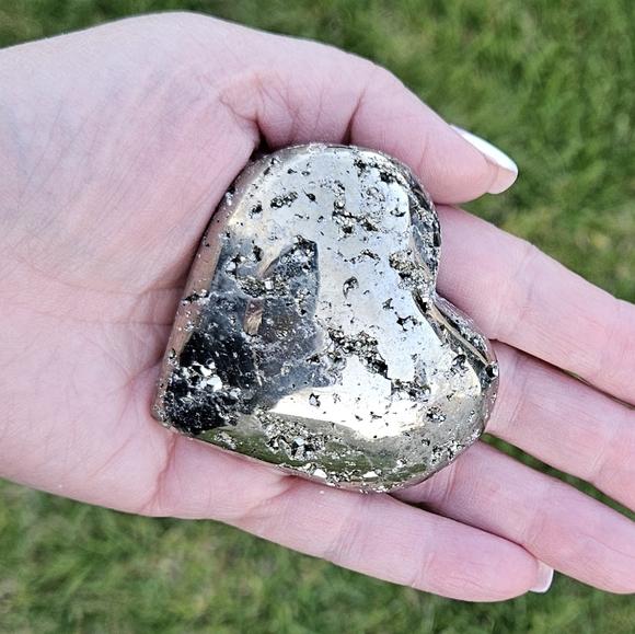 Polished Pyrite Puffy Heart - Picture 1 of 2
